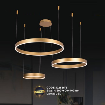CODE: D2635/3: Đèn thả 3 vòng LED - KT: Ø(400+600+800)mm - Đèn LED ánh sáng đổi 3 màu