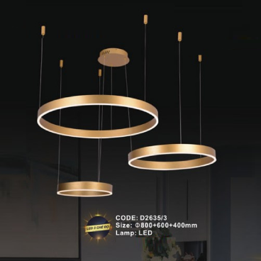 CODE: D2635/3: Đèn thả 3 vòng LED - KT: Ø(400+600+800)mm - Đèn LED ánh sáng đổi 3 màu