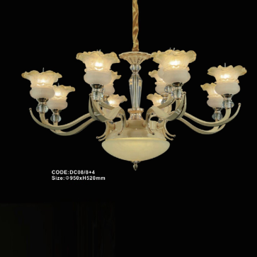CODE: DC08/8+4: Đèn chùm 12 tay chao thủy tinh - KT: Ø950mm x H520mm - Bóng đèn E14 x 12 bóng