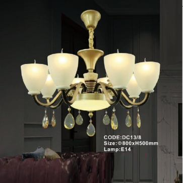 CODE: DC13/8: Đèn chùm 8 tay chao thủy tinh - KT: Ø800mm x H500mm - Bóng đèn E14 x 8 bóng