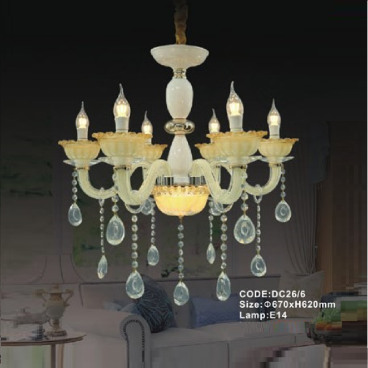 CODE: DC26/6: Đèn chùm nến 6 tay  - KT: Ø670mm x H620mm - Bóng đèn nến E14 x 6 bóng
