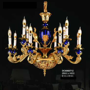 35 - DC6066T12: Đèn chùm nến 12 tay - KT: Ø800mm x H650mm - Bóng đèn nến E14 x 12 bóng