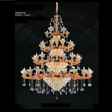 35 - DC891T50:  Đèn chùm Phale nến 50 tay - KT: Ø1800mm x H2600mm - Đèn chân E14 x 77 bóng