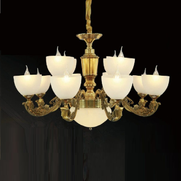 CODE: DC17/8+4: Đèn chùm 12 tay, chao thủy tinh - KT: Ø860mm x H480mm - Bóng đèn E14 x 8 bóng