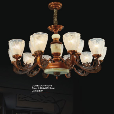 CODE: DC19/10+5: Đèn chùm 15 tay chao thủy tinh - KT: Ø960mm x H520mm - Bóng đèn E14 x 15 bóng