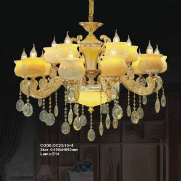 CODE: DC23/10+5: Đèn chùm 15 tay chao đá - KT: Ø950mm x H690mm - Bóng đèn nến E14 x 15 bóng