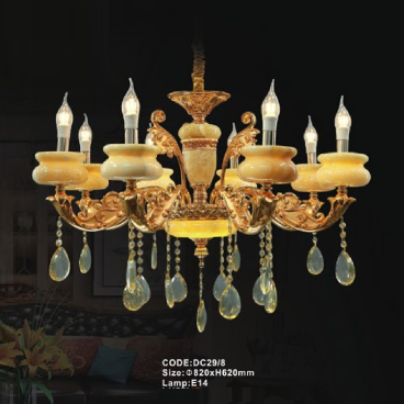CODE: DC29/8: Đèn chùm 8 tay chao đá - KT: Ø820mm x H620mm - Bóng đèn E14 x 8 bóng