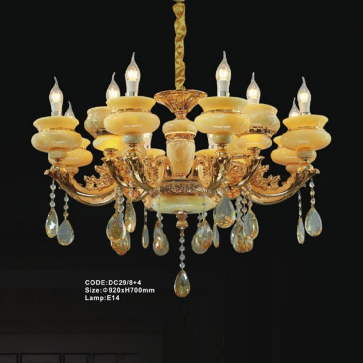 CODE: DC29/8+4: Đèn chùm 12 tay chao đá - KT: Ø920mm x H700mm - Bóng đèn E14 x 12 bóng