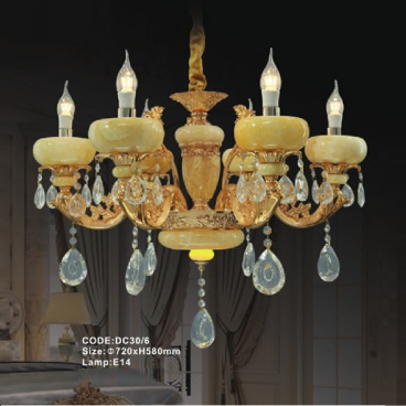 CODE: DC30/6: Đèn chùm 6 tay chao đá - KT: Ø720mm x H580mm - Bóng đèn nến E14 x 6 bóng