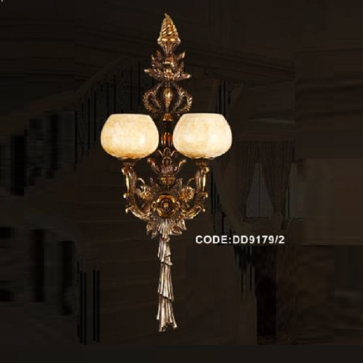 CODE: DD9179/2: Đèn vách đồng đôi, chao đá - KT: Ø400mm x H1050mm - Đèn chân E27 x 2 bóng