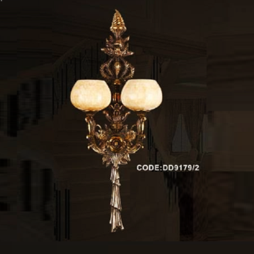CODE: DD9179/2: Đèn vách đồng đôi, chao đá - KT: Ø400mm x H1050mm - Đèn chân E27 x 2 bóng