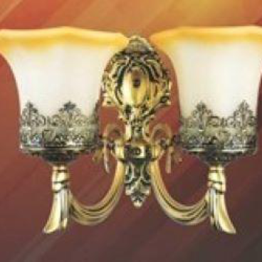 DV 7632/2: Đèn tường 2 bóng, chao thủy tinh, KT: Ø380*H280mm