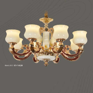 E1 - 147/8: Đèn chùm 8 tay, thân hợp kim, KT: Ø800mm  x H450mm - Bóng đèn chân E27 x 8 bóng