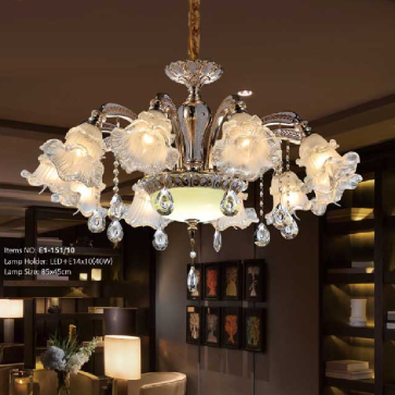 E1 - 151/10: Đèn chùm 10 tay -  KT: Ø850mm x H450mm - Bóng đèn chân E14 x 10 bóng + Đèn LED