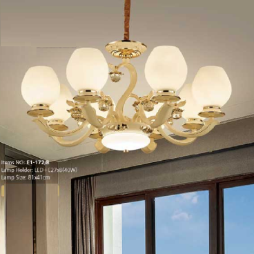 E1-172/8: Đèn chùm 8 tay -  KT: Ø810mm x H410mm - Bóng đèn chân E27 x 8 bóng + Đèn LED