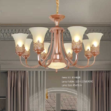 E1 - 62/8: Đèn chùm 8 tay -  KT: Ø850mm x H450mm - Đèn chân E27 x 8 bóng + Đèn LED