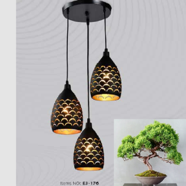 E3 - 176 : Đèn thả 3 -  KT: Ø350mm X H100mm - Bóng đèn E27 x 3