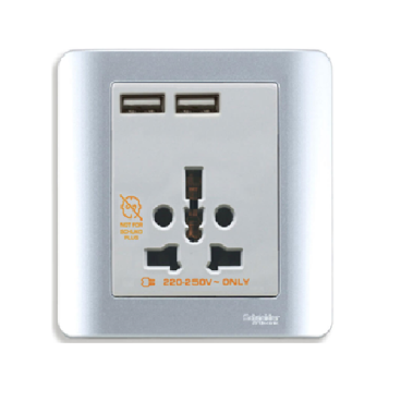 E8442616USB_SA_G19:  Bộ ổ cắm đa năng và sạc USB đôi , màu xám