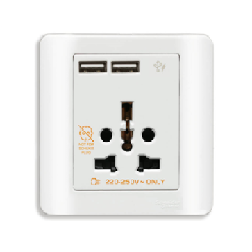 E8442616USB_WE_G19: Bộ ổ cắm đa năng và ổ sạc USB đôi, màu trắng