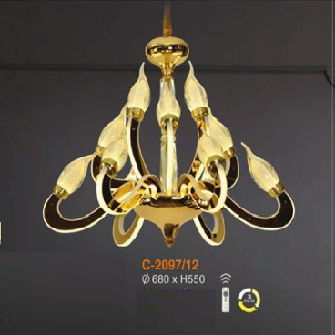 E - C - 2097/12: Đèn chùm LED 12 tay - KT: Ø680mm x H550mm - Đèn LED đổi 3 màu - Remote
