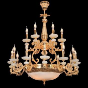 E - CD - 108/18: Chùm đồng 18 tay, chao đá -  KT: Ø930mm x H860mm - Bóng đèn chân 14 x 18 bóng + chân E27 x 3 bóng