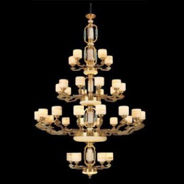 E - CD 185/5+16+10+5: Chùm đồng 36 tay, chao đá  - KT: Ø1600mm  x H2380mm - Bóng đèn LED + chân E14 x 36 bóng