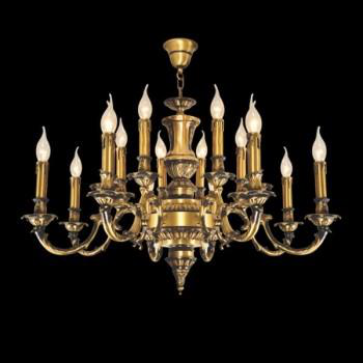 E - CD 765/16: Chùm đồng 18 tay  - KT: Ø750mm x H750mm - Bóng đèn chân E14 x 16 bóng