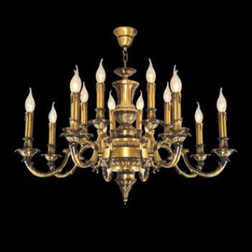 E - CD 765/16: Chùm đồng 18 tay  - KT: Ø750mm x H750mm - Bóng đèn chân E14 x 16 bóng