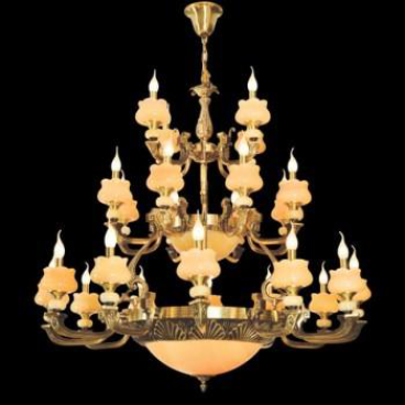 E - CD 775/12+8+4: Chùm đồng 24 tay, chao đá - KT: Ø1150mm x H1100mm - Đèn chân E14 x 24 bóng + E27 x 3 bóng