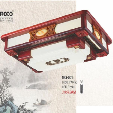 EU - MG - 001: Đèn áp trần gỗ - KT: L650mm x W450mm - Đèn LED đổi 3 màu - Remote