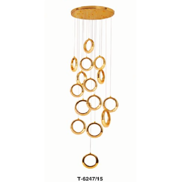 EU - T - 6247/15: Đèn thả LED - KT: Ø500mm x H3000mm - Chao đèn: Ø200mm - Đèn LED 5W x 15 bóng đổi màu