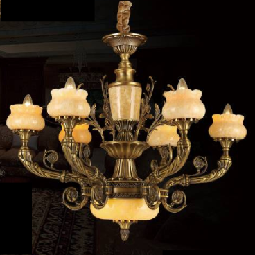 CODE: F1025/6:  Đèn chùm đồng 6 tay - KT: Ø650mm x H800mm - Đèn chân E14 x 6 bóng