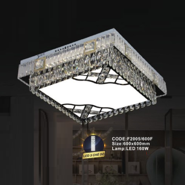 CODE: F2005/600F:  Đèn áp trần vuông LED - KT: L600mm x W600mm - Đèn LED 160W, ánh sáng đổi 3 màu