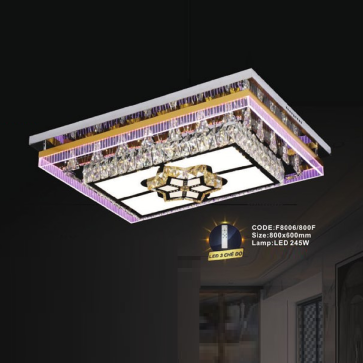 CODE: F8006/800F: Đèn áp trần chữ nhật LED - KT: L800mm x W600mm - Đèn LED 245W ánh sáng đổi màu