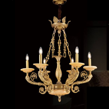 CODE: F8873/6:  Đèn chùm đồng 6 tay - KT: Ø750mm  x H800mm - Bóng đèn chân E14 x 6 bóng