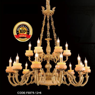 CODE: F8875/12+6: Đèn  chùm đồng 18 tay - KT: Ø1200mm  x H1200mm - Bóng đèn chân E14 x 18 bóng