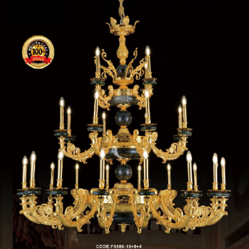 CODE: F8886/16+8+4: Chùm đồng đá đen 28 tay - KT: Ø1500mm x H1450mm - Đèn chân E14 x 28 bóng ( tính riêng)- Đặt hàng