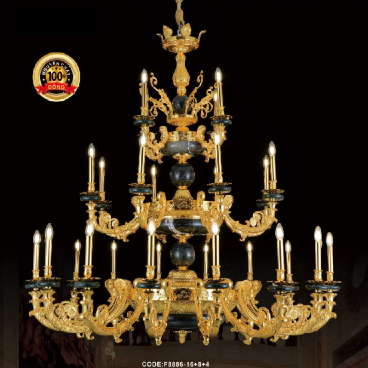 CODE: F8886/16+8+4: Chùm đồng đá đen 28 tay - KT: Ø1500mm x H1450mm - Đèn chân E14 x 28 bóng ( tính riêng)- Đặt hàng