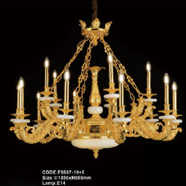 CODE: F8887/10+5:  Đèn chùm đồng 15 tay - KT: Ø1050mm  x H900mm - Đèn chân E14 x 15 bóng