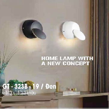 LH - GT - 323B - 19/Đen: Đèn gắn tường LED (xoay được)- KT: Ø140mm - Đèn LED đổi 3 màu
