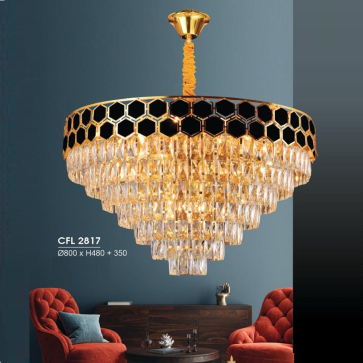 HF - CFL 2817: Đèn thả Phale - KT: Ø800mm x H480mm + 350mm - Bóng đèn chân E14 x 14 bóng