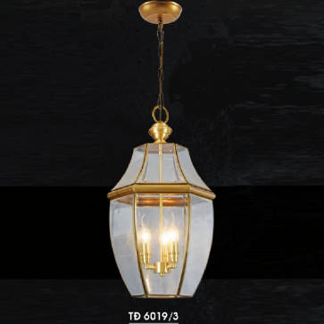 HF - TĐ 6019/3: Đèn thả đồng - KT: Ø350mm x H520mm +480mm - Đèn chân E14 x 3 bóng