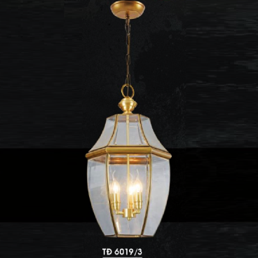 HF - TĐ 6019/3: Đèn thả đồng - KT: Ø350mm x H520mm +480mm - Đèn chân E14 x 3 bóng