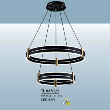 HF - TL 6381/2: Đèn thả 2 vòng LED - KT:550mm x H1000mm - Đèn LED 64W đổi 3 màu