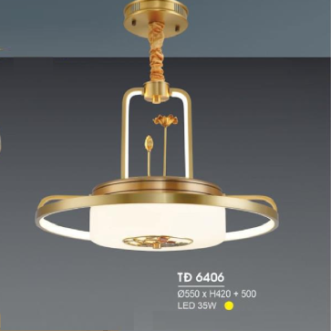 HF - TĐ  6406: Đèn thả đồng  - KT: Ø550mm x H420mm + 500mm - Đèn LED 35W ánh sáng vàng
