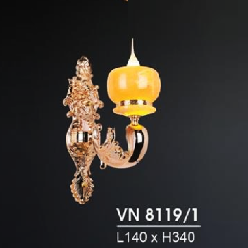 HF - VN 8119/1: Đèn vách nến chao đá - KT: Ø140mm x H340mm - Đèn chân E14 x 1 bóng