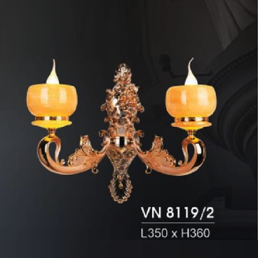 HF - VN 8119/2: Đèn vách nến đôi, chao đá - KT: Ø350mm x H360mm - Đèn chân E14 x 2 bóng