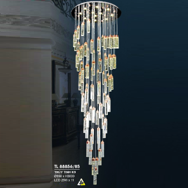 HF -   TL 88856/85: Thả dây thanh thủy tinh - KT: Ø650mm x H3000mm - Đèn LED 25W x 11 bóng đổi 3 màu