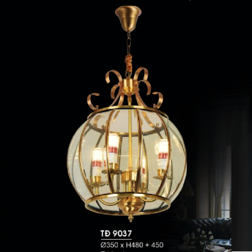 HF - TĐ 9037: Đèn thả đồng - KT: Ø350mm x H480mm +450mm - Đèn chân E14 x 4 bóng