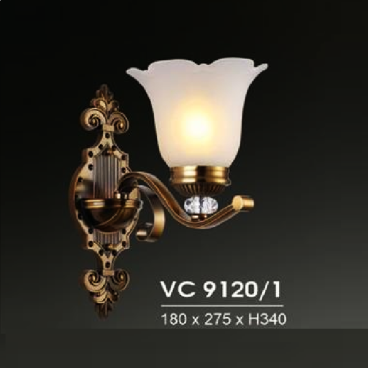 HF - VC 9120/1: Đèn gắn tường 1 bóng, chao thủy tinh - KT: L180mm X W 275mm x H340mm - Đèn chân E27 x 1 bóng